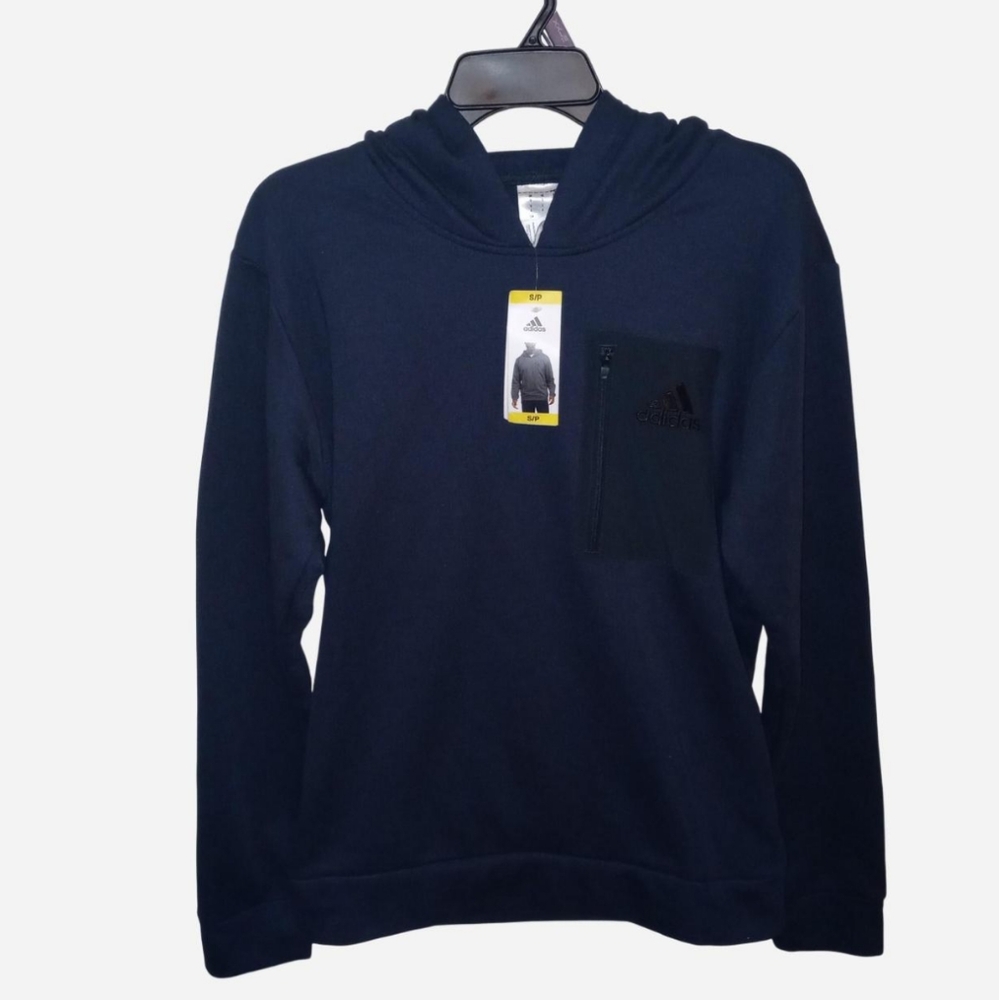 Men's Navy Blue Adidas Long Sleeve Hoodie with Zippered Pocket